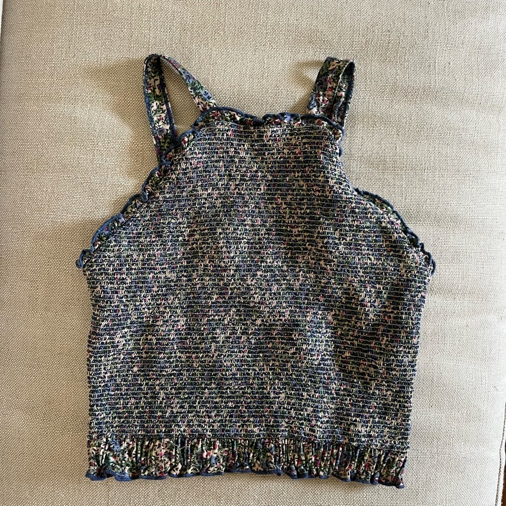 Anthro Smocked Floral Textured Top Multicolor